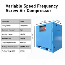 将图片加载到图库查看器,10HP 7.5KW Variable Speed Frequency Rotary Screw Air Compressor 39CFM@120PSI/230V/60Hz, Stationary Industrial Air Compressor