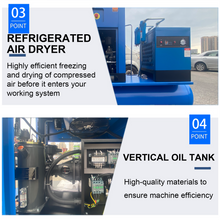 Load image into Gallery viewer, 10HP 7.5KW All-in-One Fixed Frequency Rotary Screw Air Compressor 40CFM@150PSI/230V/60Hz/3-Phase with 80 Gallons Tank and Refrigerated Air Dryer, Stationary Industrial Air Compressor