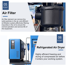 将图片加载到图库查看器,20HP 230V 3-Phase All-in-one Variable Speed Frequency Rotary Screw Air Compressor - 39CFM@235PSI with 80 Gallon Tank & Refrigerated Dryer and Built-in Air Oil Separator for Laser Engraver