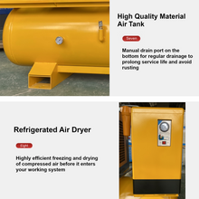 将图片加载到图库查看器,20HP 15KW All-in-One Variable Speed Frequency Rotary Screw Air Compressor 81CFM@120PSI/230V/60Hz/3-Phase with 80 Gallons Tank and Refrigerated Air Dryer, Stationary Industrial Air Compressor