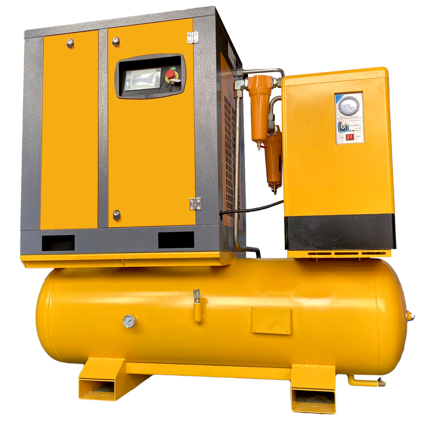 10HP 7.5KW All-in-One Fixed Frequency Rotary Screw Air Compressor 40CFM@150PSI/230V/60Hz/3-Phase with 80 Gallons Tank and Refrigerated Air Dryer, Stationary Industrial Air Compressor